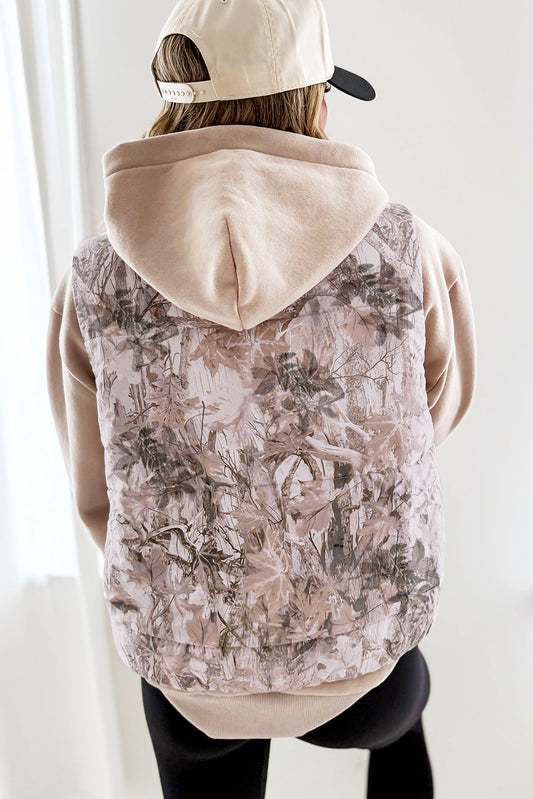 Brown Camo Leaf Print Winter Puffer Vest