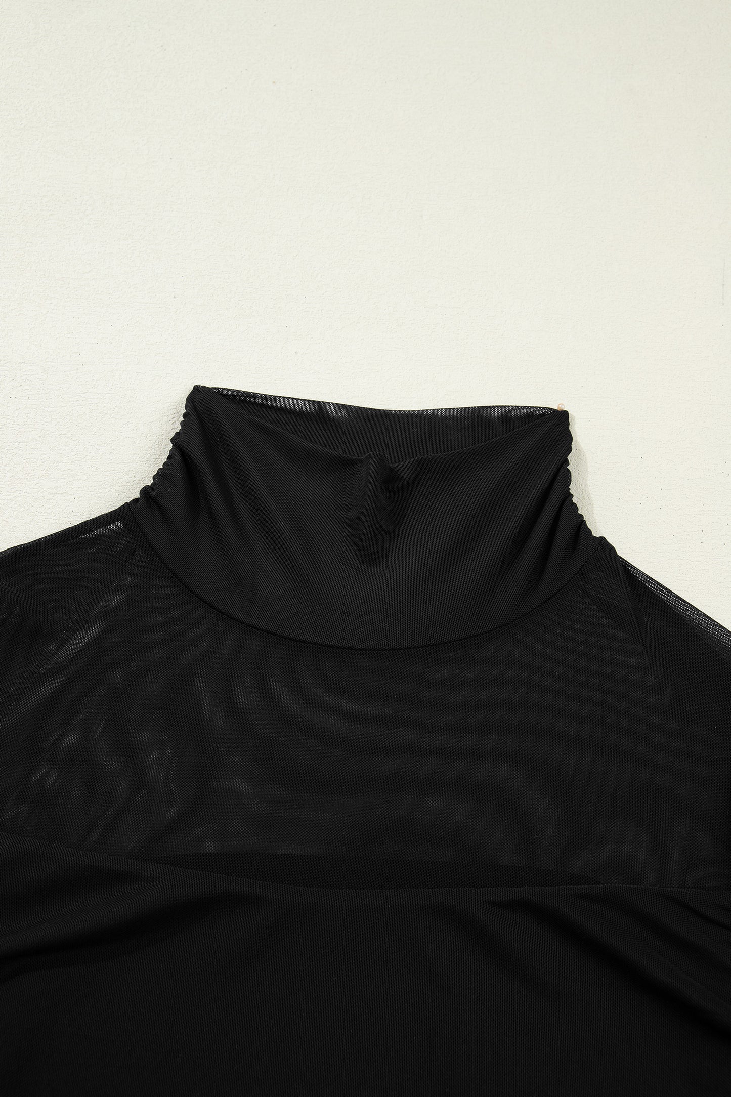 Fiery Red Sheer Mesh Patchwork High Neck Long Sleeve Top