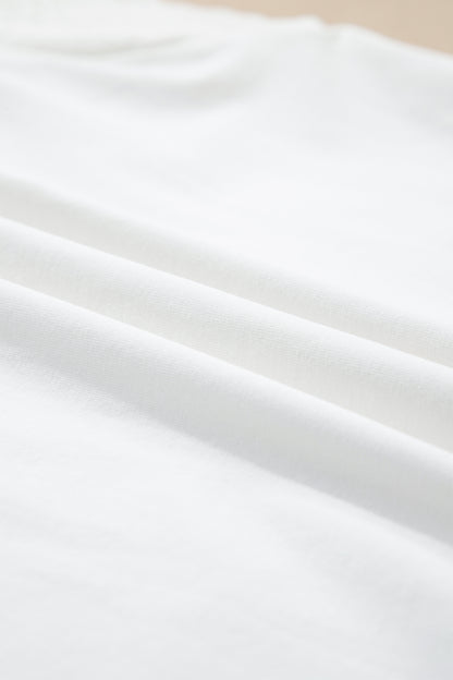 White Eyelet Embroidered Flutter Sleeve Patchwork V Neck Tee