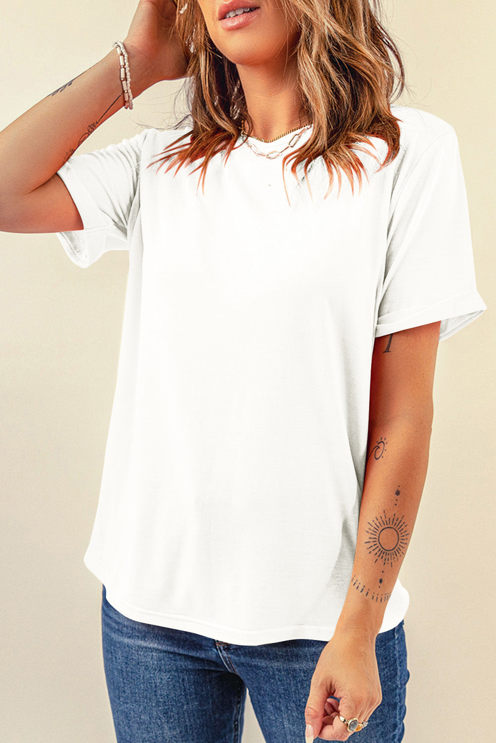 Orchid Petal Casual Plain Crew Neck Tee