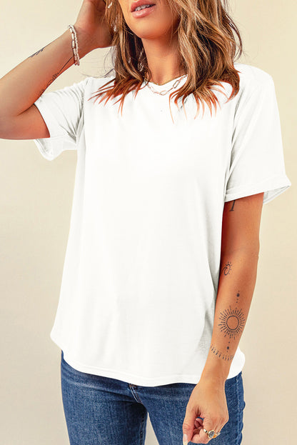 Orchid Petal Casual Plain Crew Neck Tee