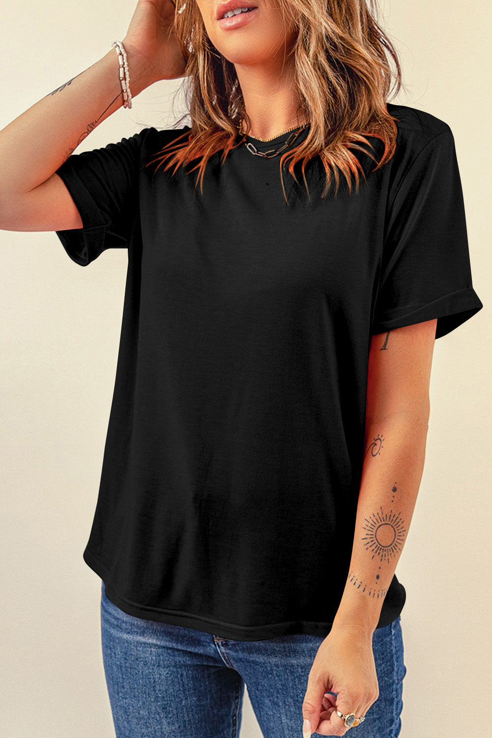 Orchid Petal Casual Plain Crew Neck Tee