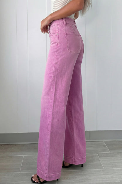 Mist Green 2-Button High Waist Flared Bottom Jeans