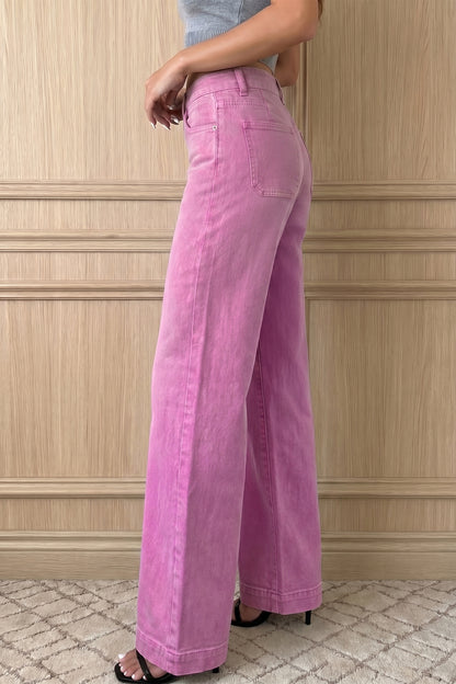 Mist Green 2-Button High Waist Flared Bottom Jeans