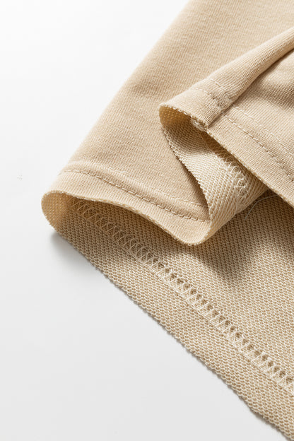 Parchment Striped Raglan Sleeve Notched Neck Raw Edge Plus Size Jumper