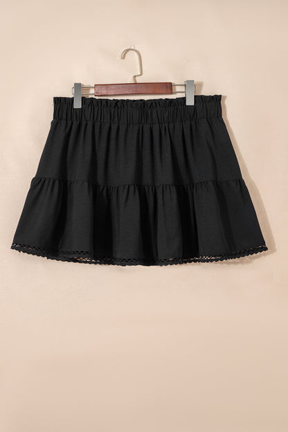White Plus Size Frilled Elastic Waist Lace Trim Boho Ruffled Shorts