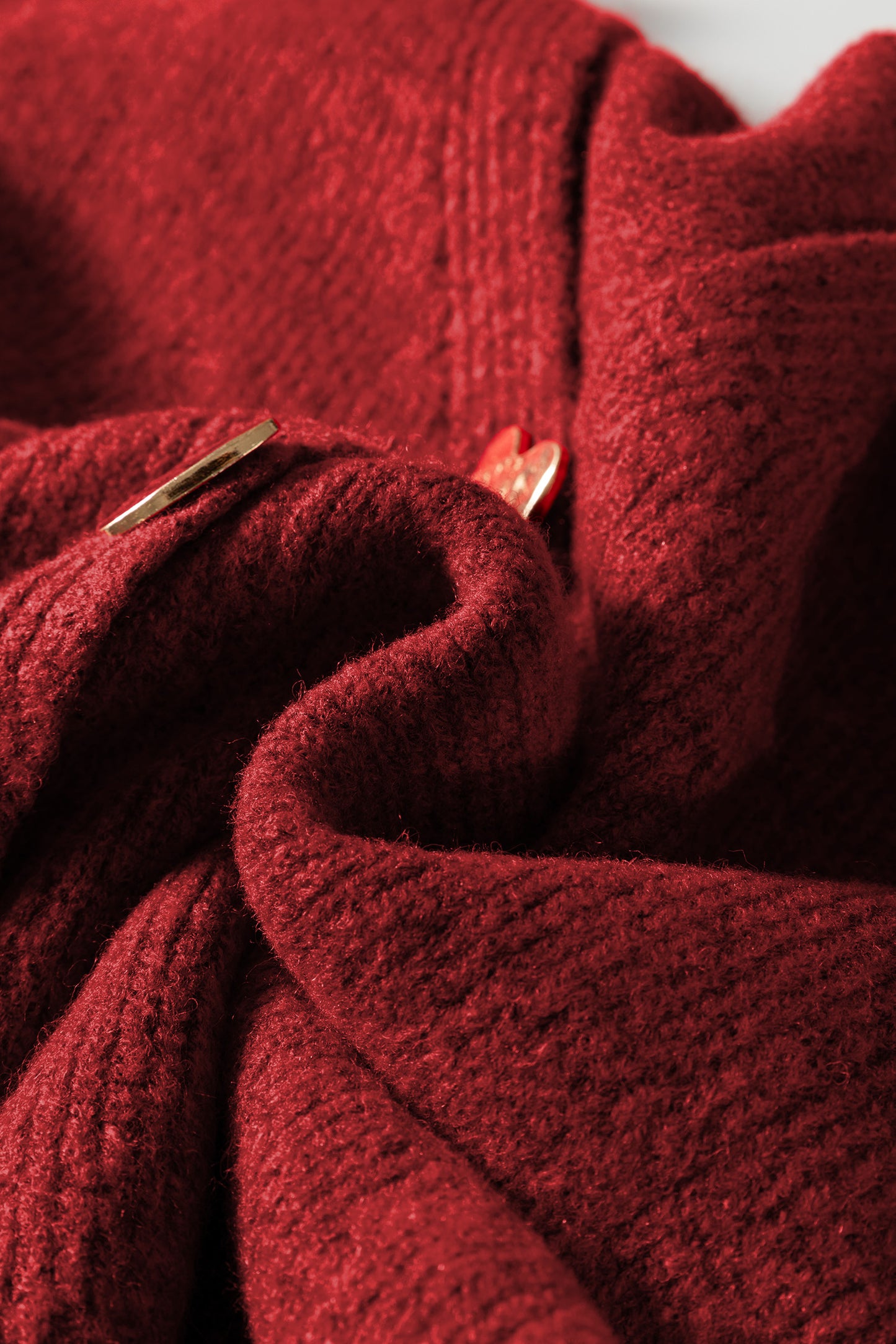 Fiery Red Heart Metal Button V Neck Cardigan Sweater