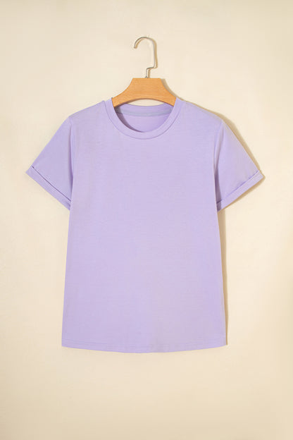 Orchid Petal Casual Plain Crew Neck Tee