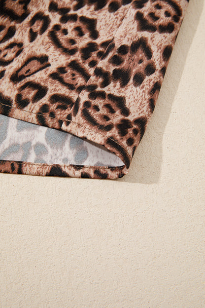 Brown Leopard Bow Tie Puff Sleeve Blouse