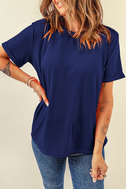 Orchid Petal Casual Plain Crew Neck Tee