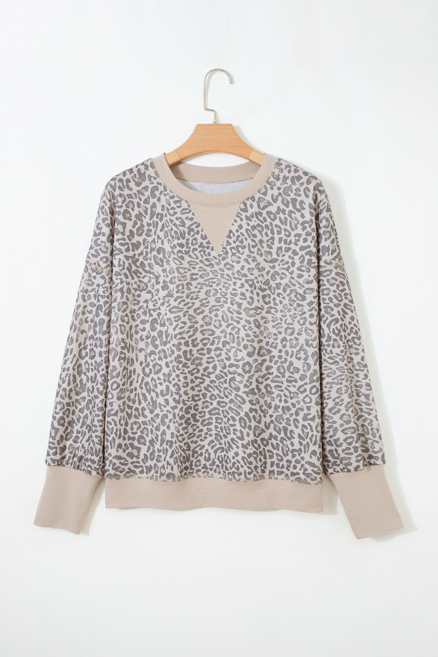 Brown Leopard Print Patchwork Crew Neck Sweatshirt
