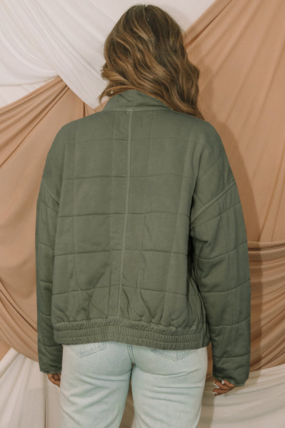 Green Zip-Up Pocket Quilted Jacket