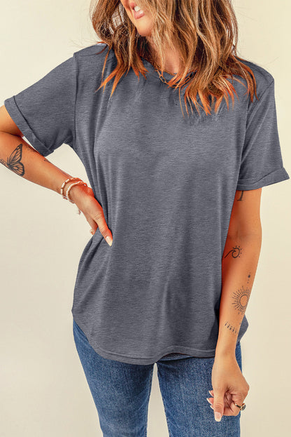 Orchid Petal Casual Plain Crew Neck Tee