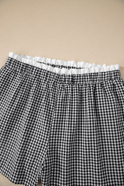 Khaki Contrast Trim Plaid Print Plus Size Shorts