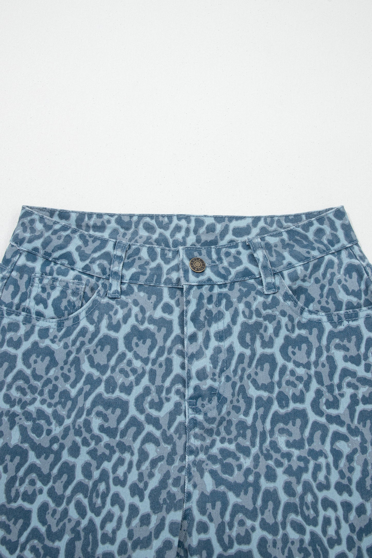 Gray Leopard Frayed Edge Wide Leg High Waist Jeans