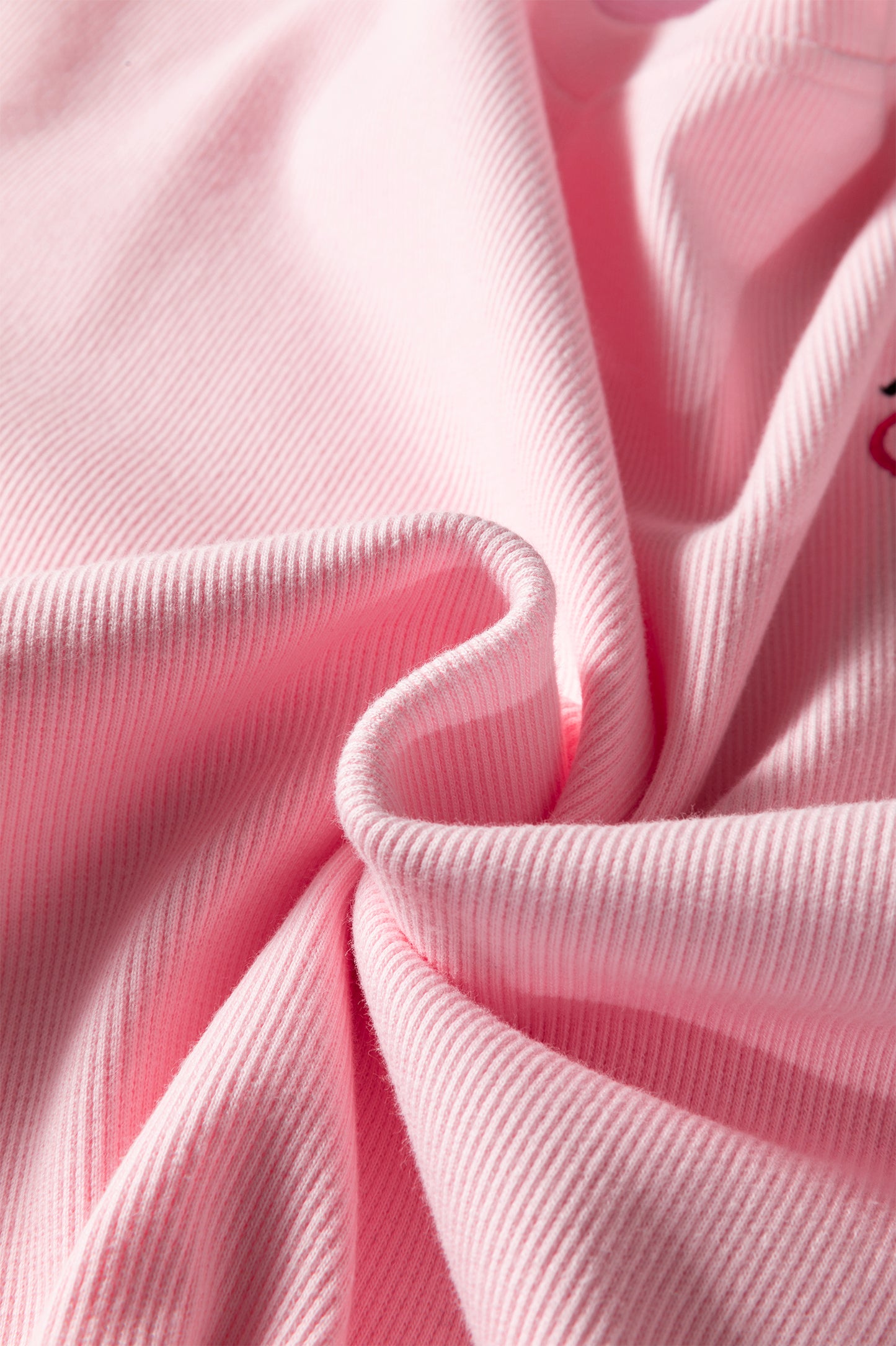 Pink 3d Ribbed XOXO Heart Embroidered Drop Shoulder Sweatshirt