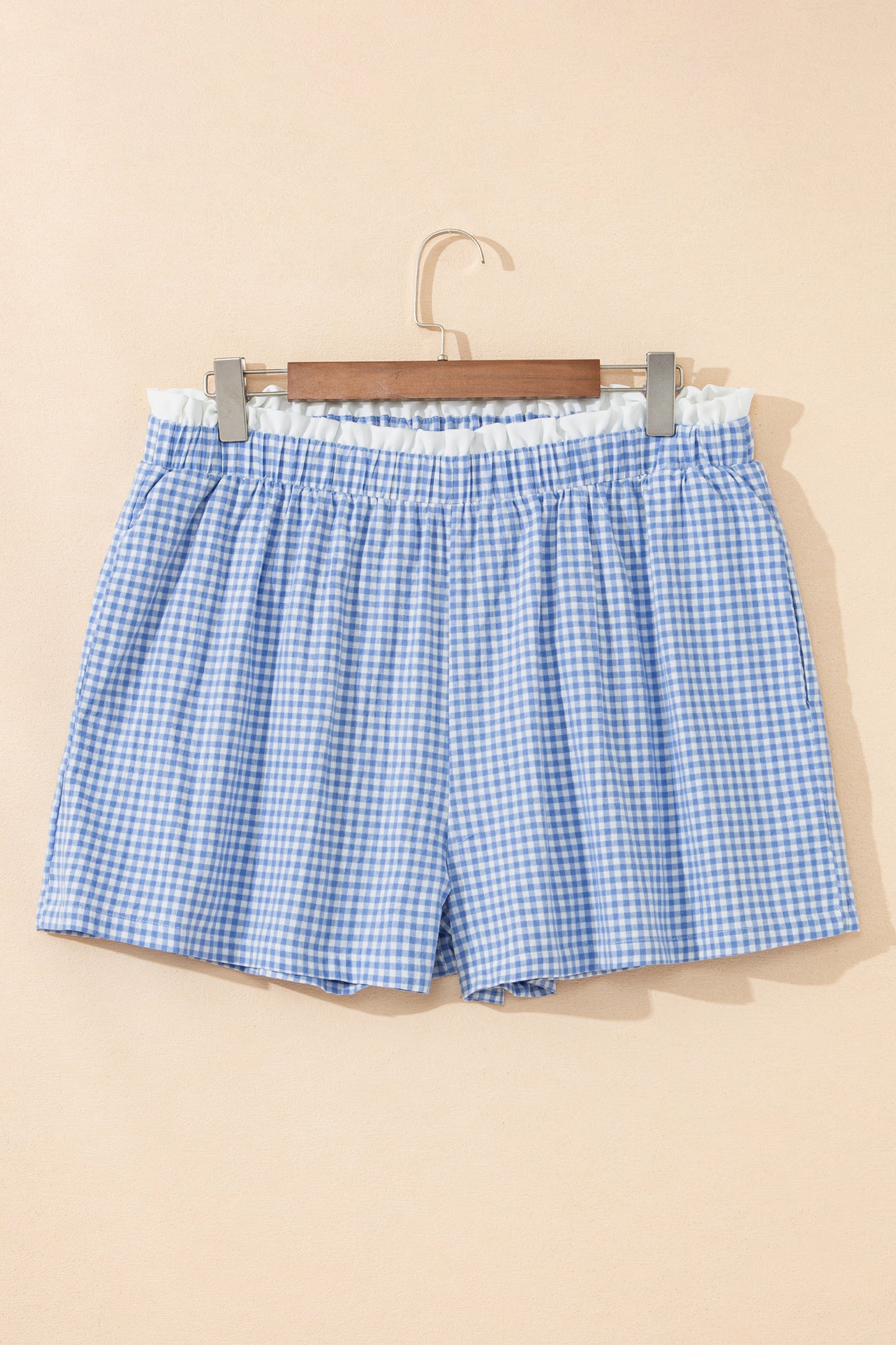 Khaki Contrast Trim Plaid Print Plus Size Shorts