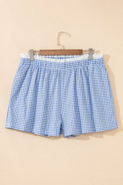 Khaki Contrast Trim Plaid Print Plus Size Shorts