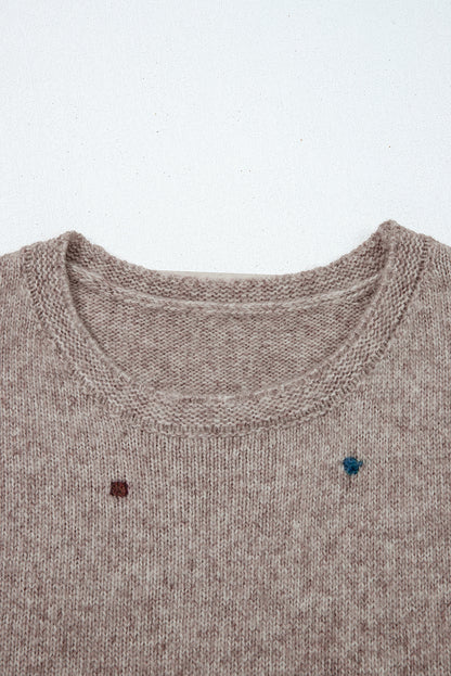 Gray Morn Contrast Colored Dot Detail Drop Shoulder Sweater