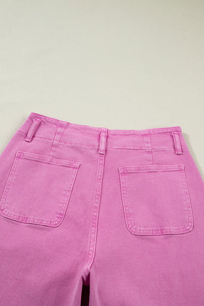 Mist Green 2-Button High Waist Flared Bottom Jeans
