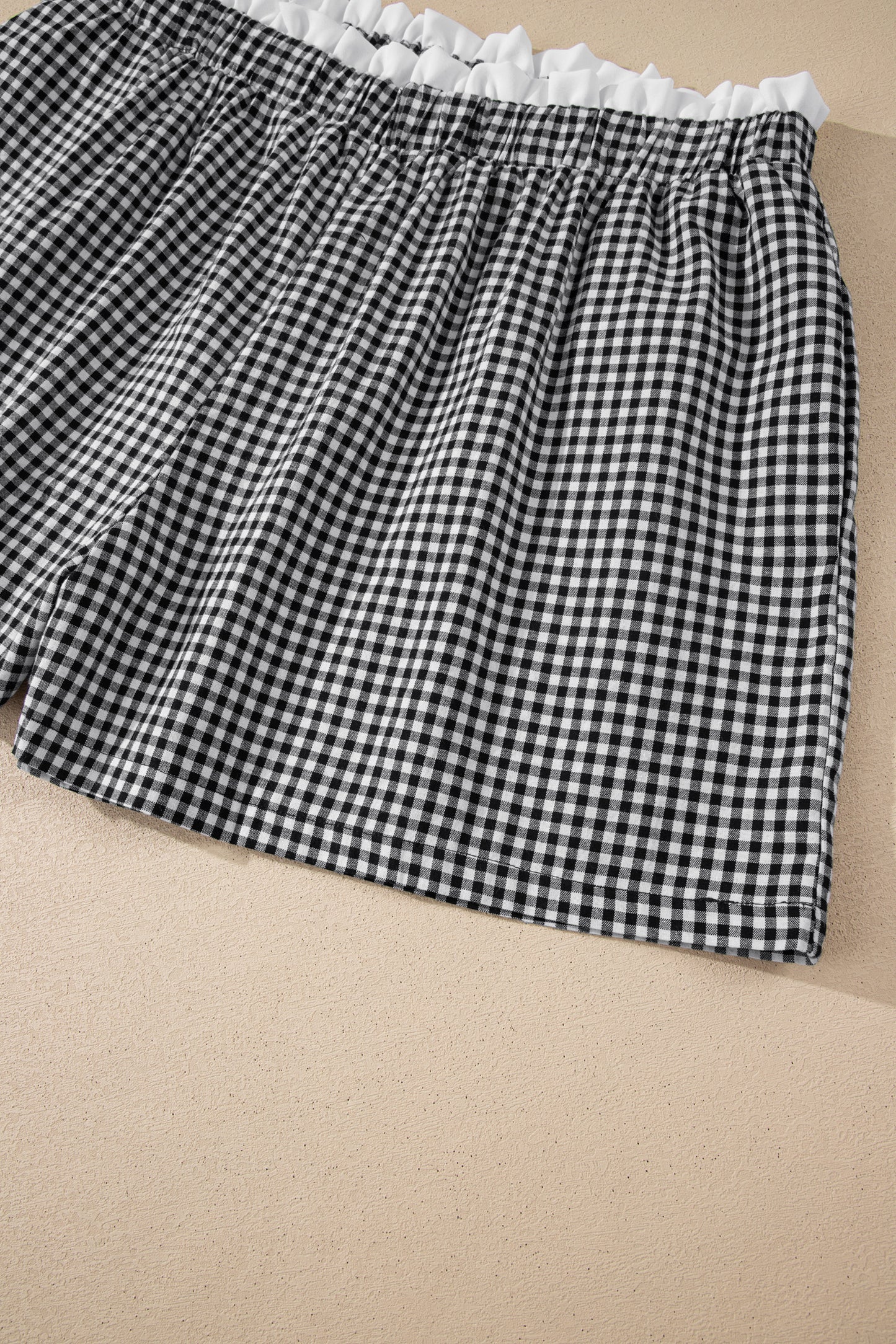 Khaki Contrast Trim Plaid Print Plus Size Shorts