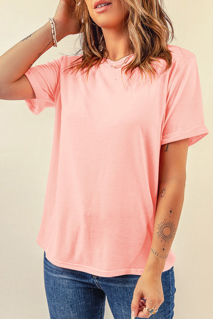 Orchid Petal Casual Plain Crew Neck Tee