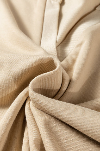 Parchment Striped Raglan Sleeve Notched Neck Raw Edge Plus Size Jumper