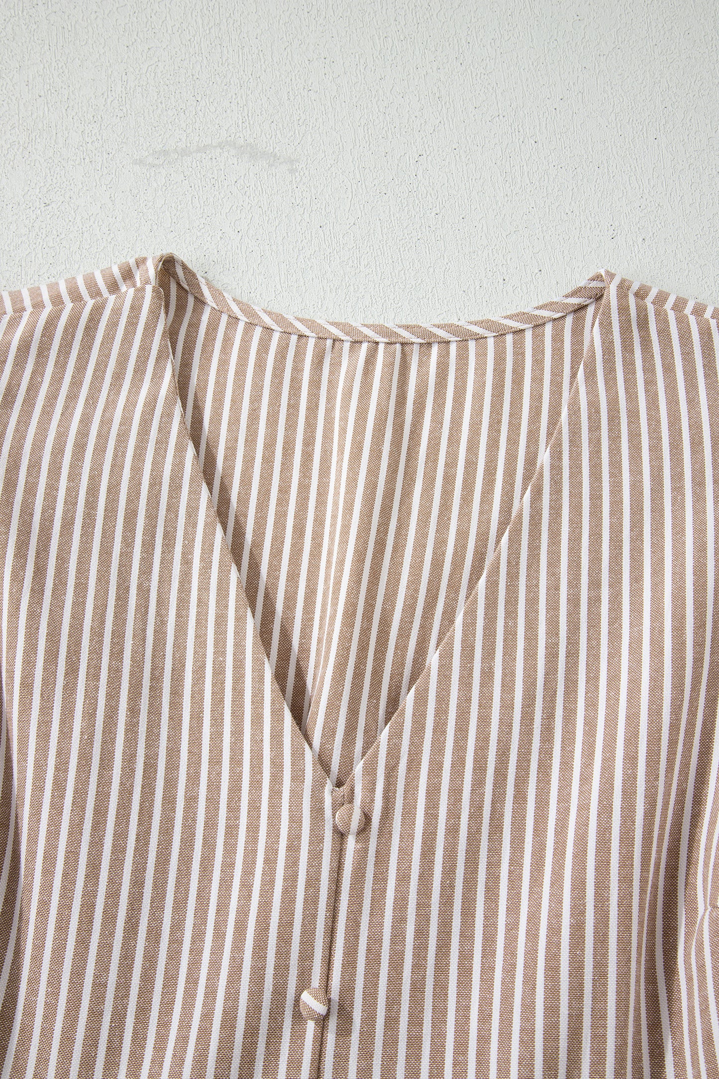 Khaki Stripe Flutter Sleeve Buttoned Front Slit Maxi Dress