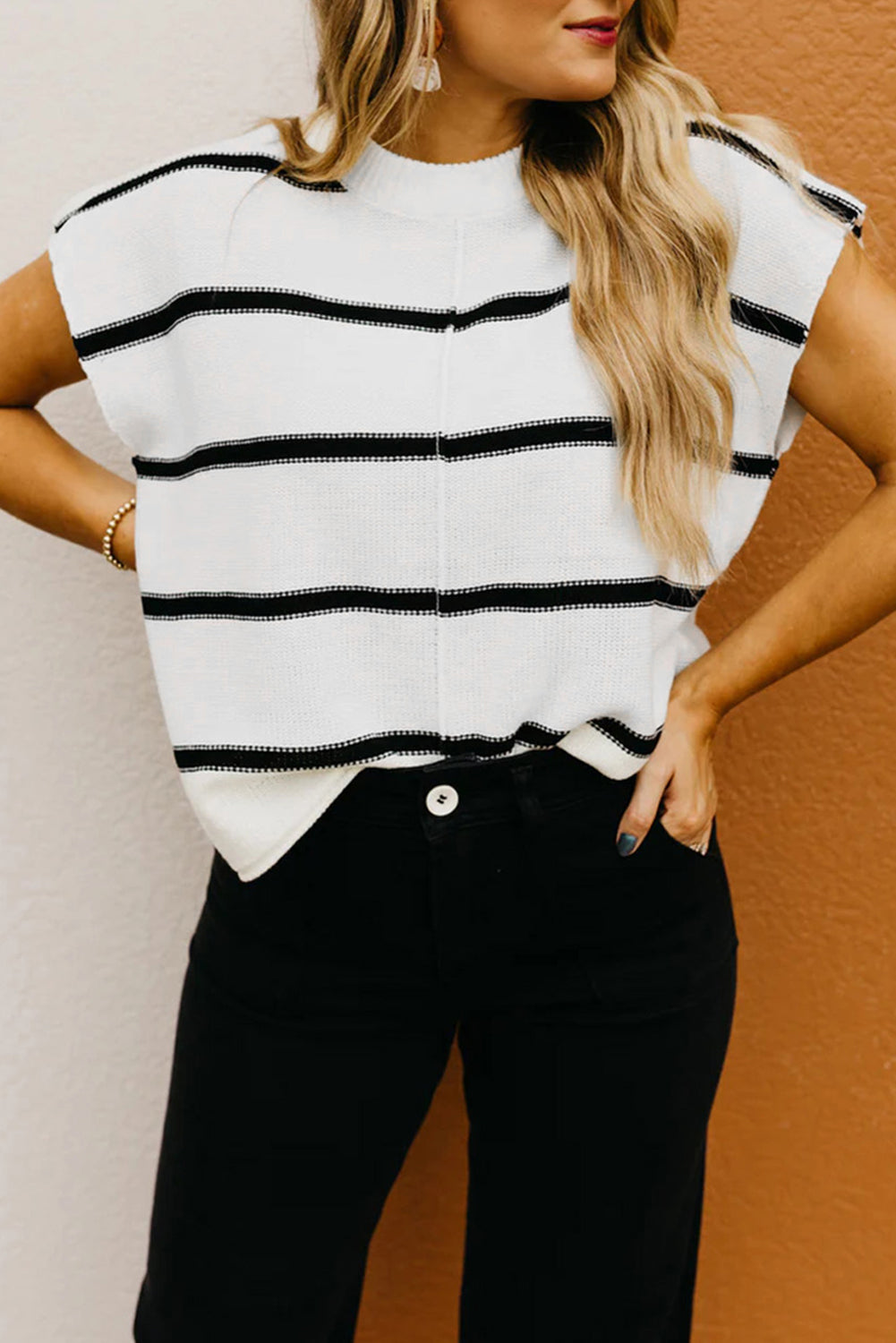Blue Striped Batwing Sleeve Sweater Tee