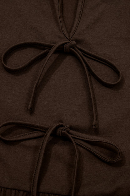 Black Plus Size Solid Color Bow Tie Peplum Tank Top