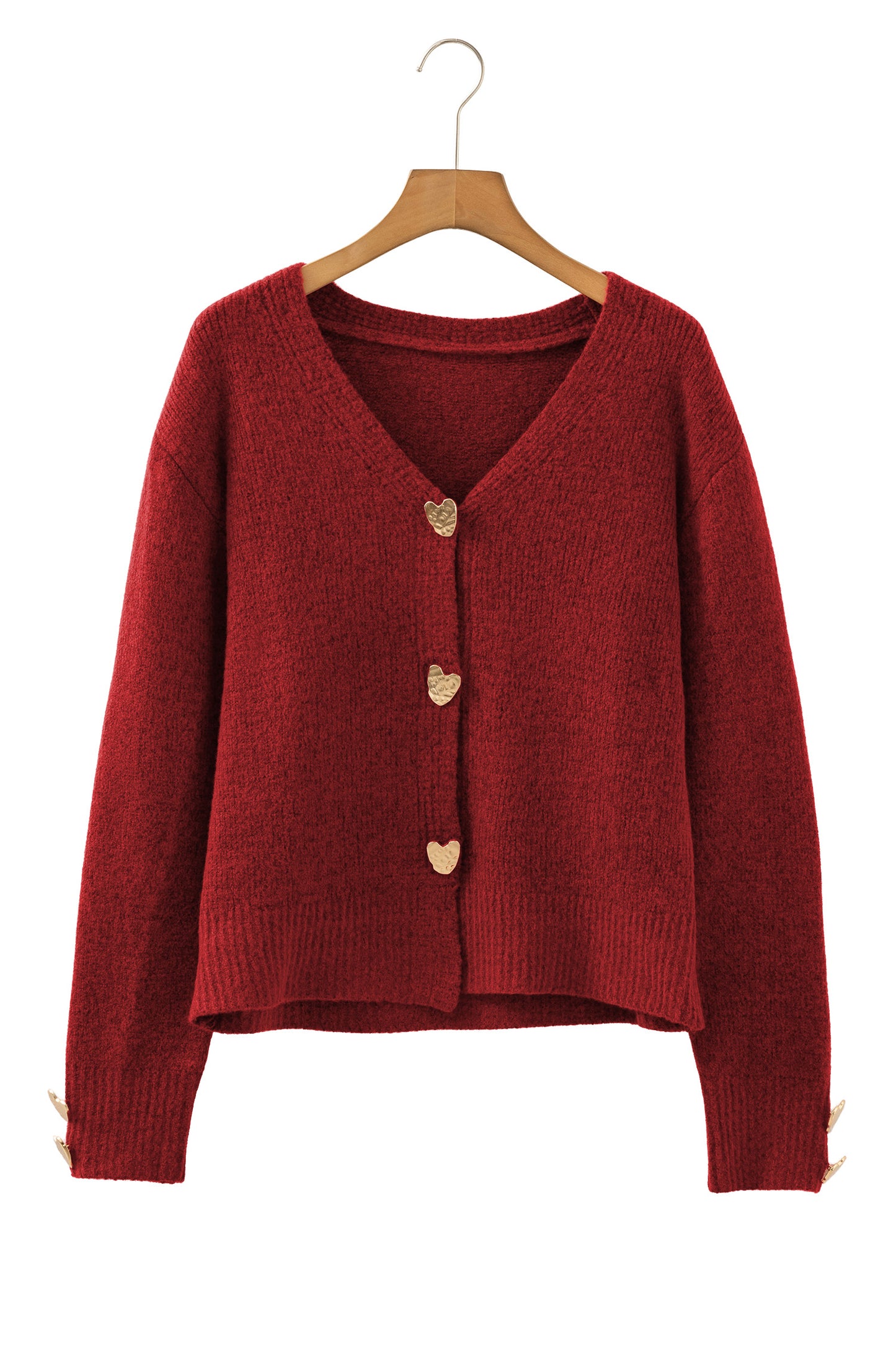 Fiery Red Heart Metal Button V Neck Cardigan Sweater