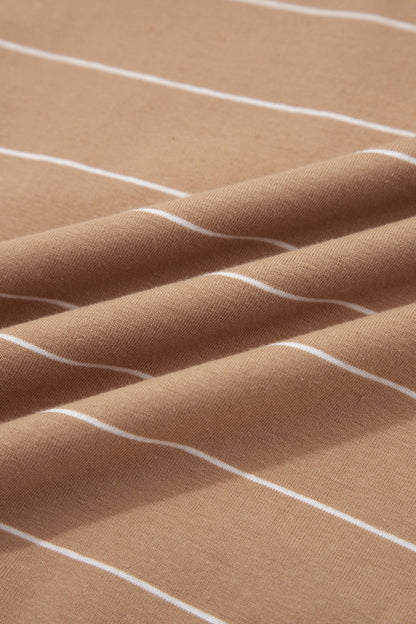 Khaki Stripe Casual Short Sleeve Side Slit Maxi T Shirt Dress