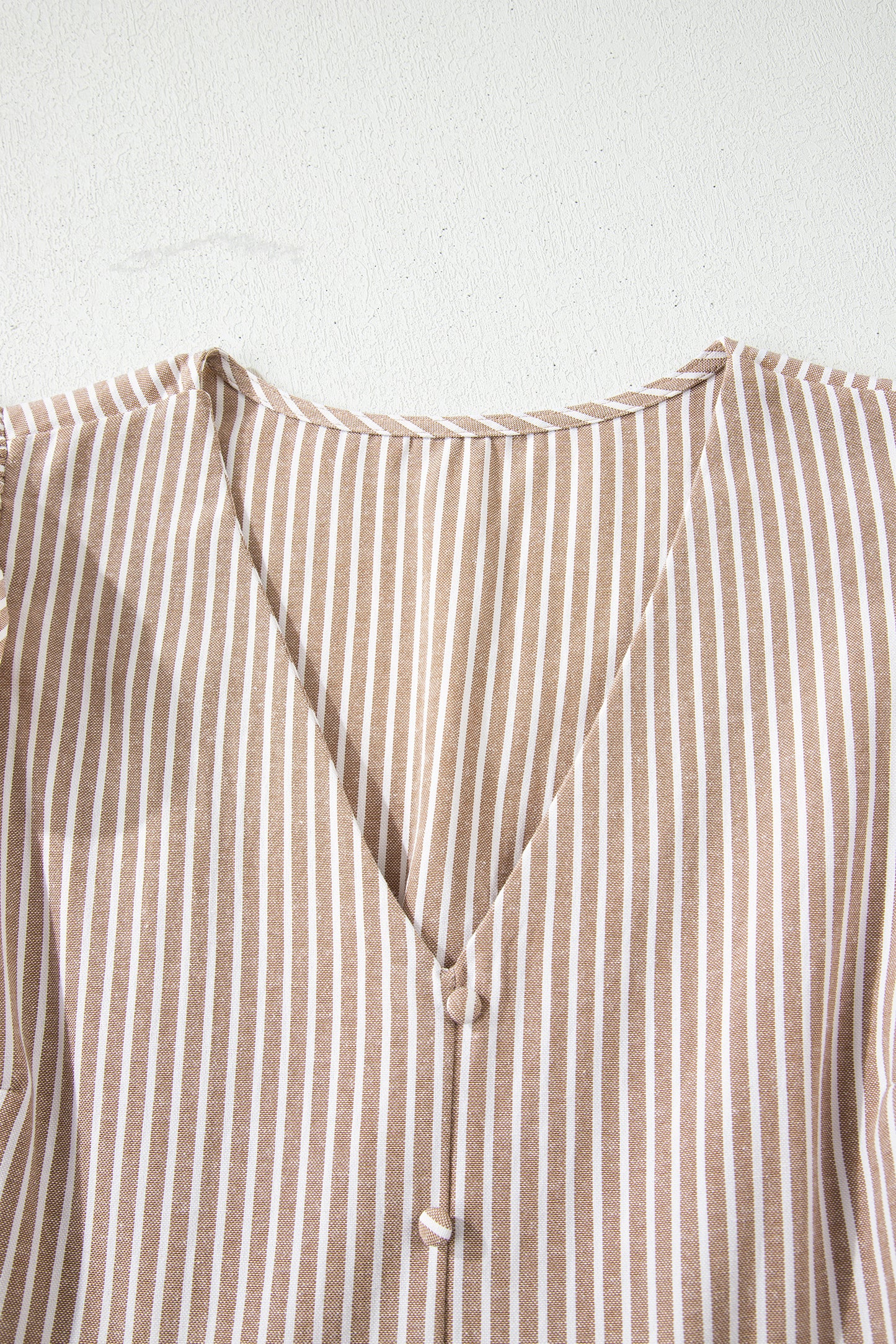 Khaki Stripe Flutter Sleeve Buttoned Front Slit Maxi Dress