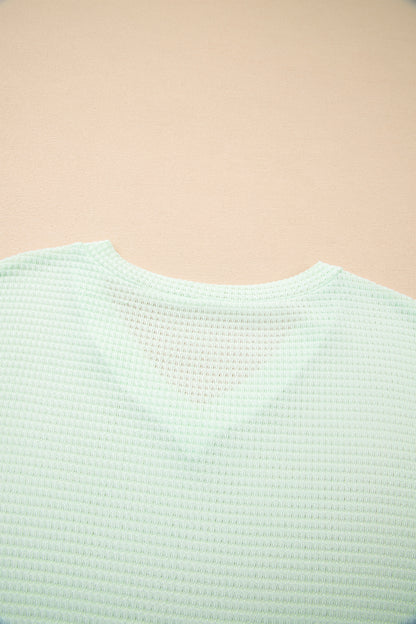 Wisteria Waffle V Neck Short Sleeve Knit Top