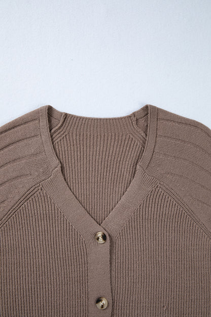 Goat Mixed Texture Knit Button V Neck Sweater Cardigan
