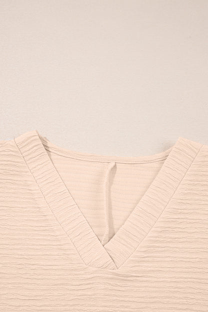 Apricot Textured V Neck T Shirt and Shorts Set