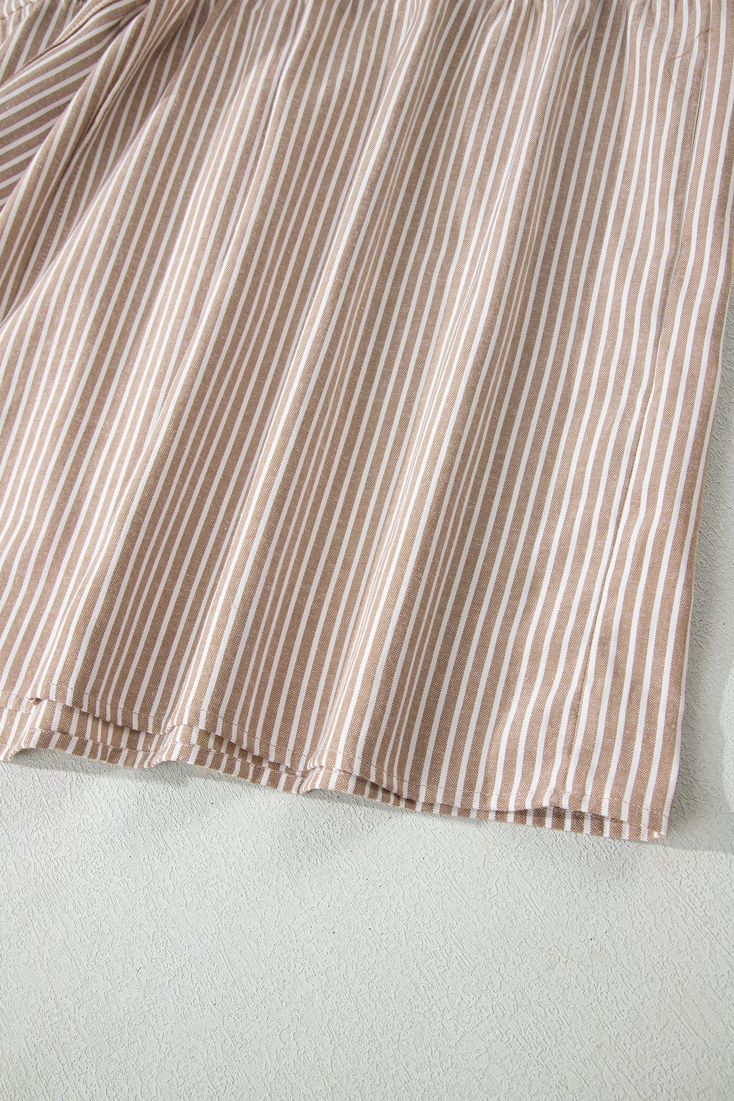 Khaki Stripe Flutter Sleeve Buttoned Front Slit Maxi Dress