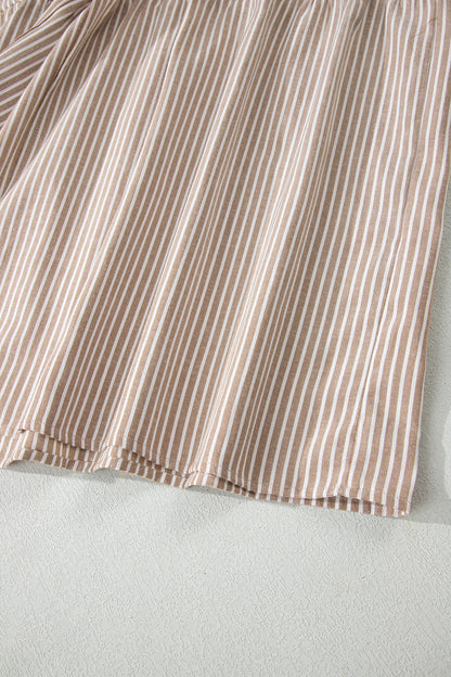 Khaki Stripe Flutter Sleeve Buttoned Front Slit Maxi Dress