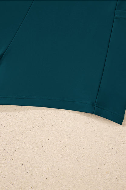 Blue Sapphire Contrast Edge Ruffled High Waist One Piece Swim Dress