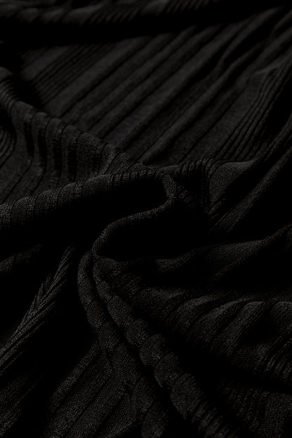 Black Ribbed Open Front Knitted Top with Pockets