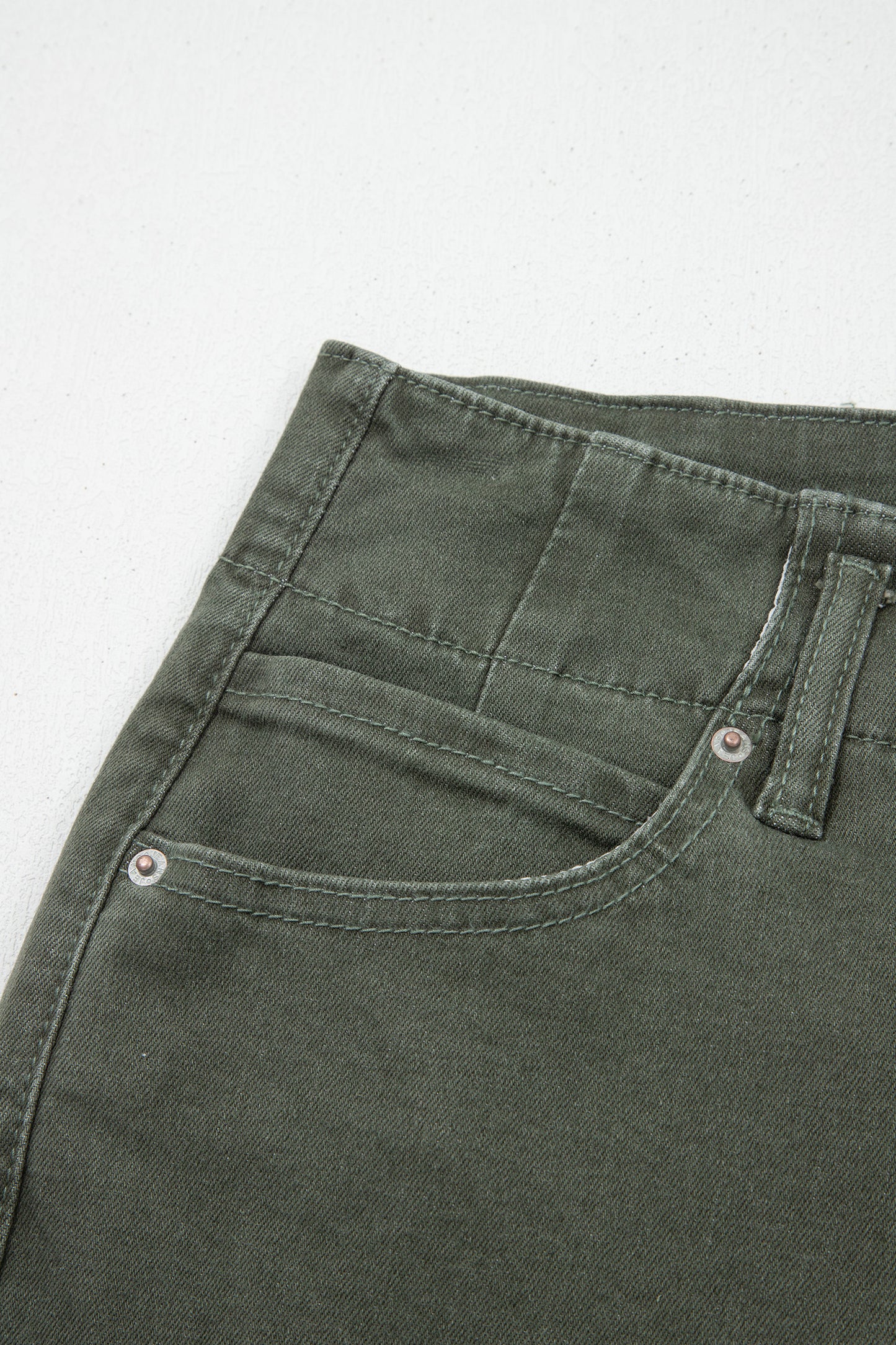 Mist Green 2-Button High Waist Flared Bottom Jeans