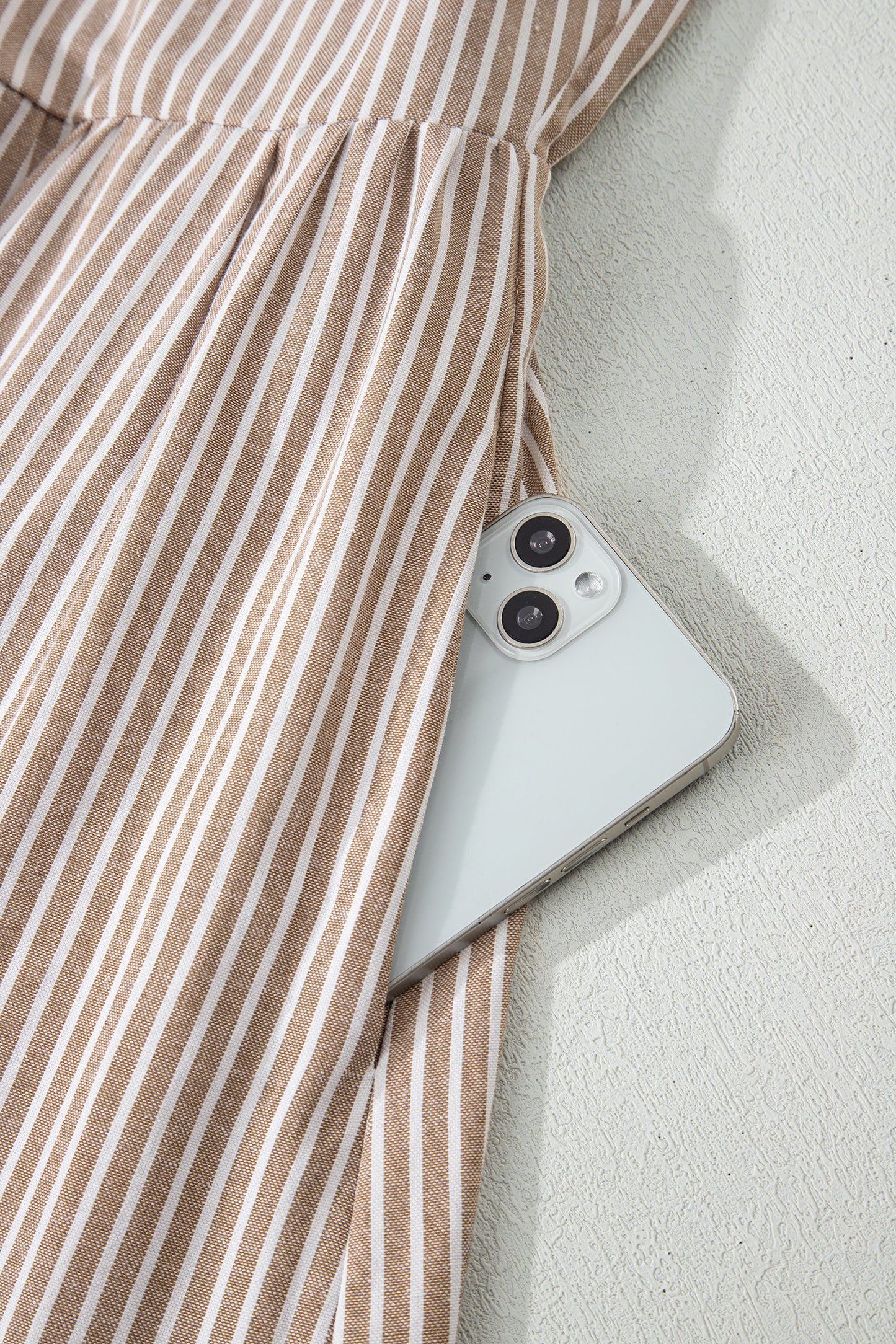 Khaki Stripe Flutter Sleeve Buttoned Front Slit Maxi Dress