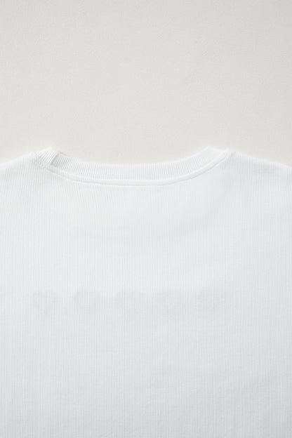 Pink 3d Ribbed XOXO Heart Embroidered Drop Shoulder Sweatshirt