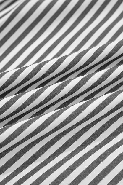 Black Stripe Plus Size V Neck Roll-tab Short Dolman Sleeve Blouse