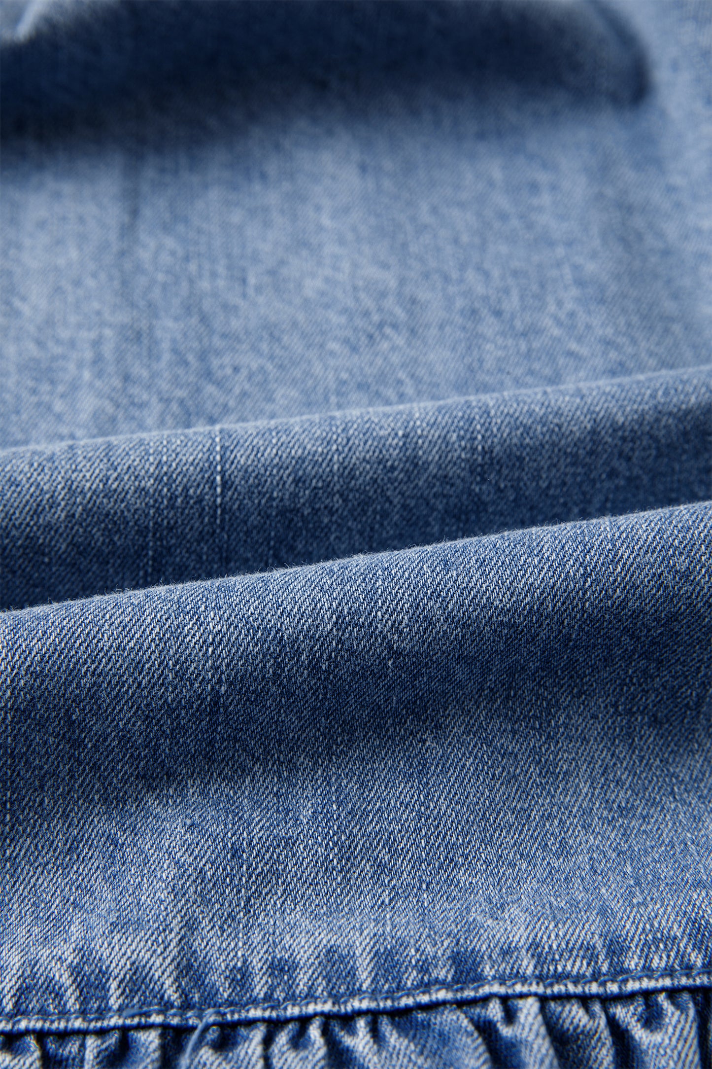 Myosotis Puff Sleeve V Neck Ruffled Loose Denim Mini Dress