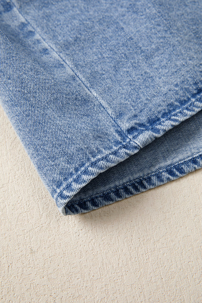 Myosotis Puff Sleeve V Neck Ruffled Loose Denim Mini Dress