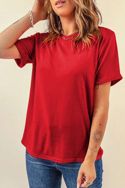 Orchid Petal Casual Plain Crew Neck Tee