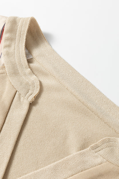 Parchment Striped Raglan Sleeve Notched Neck Raw Edge Plus Size Jumper