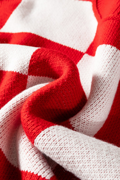 Pink Checkered Bishop Sleeve Sweater