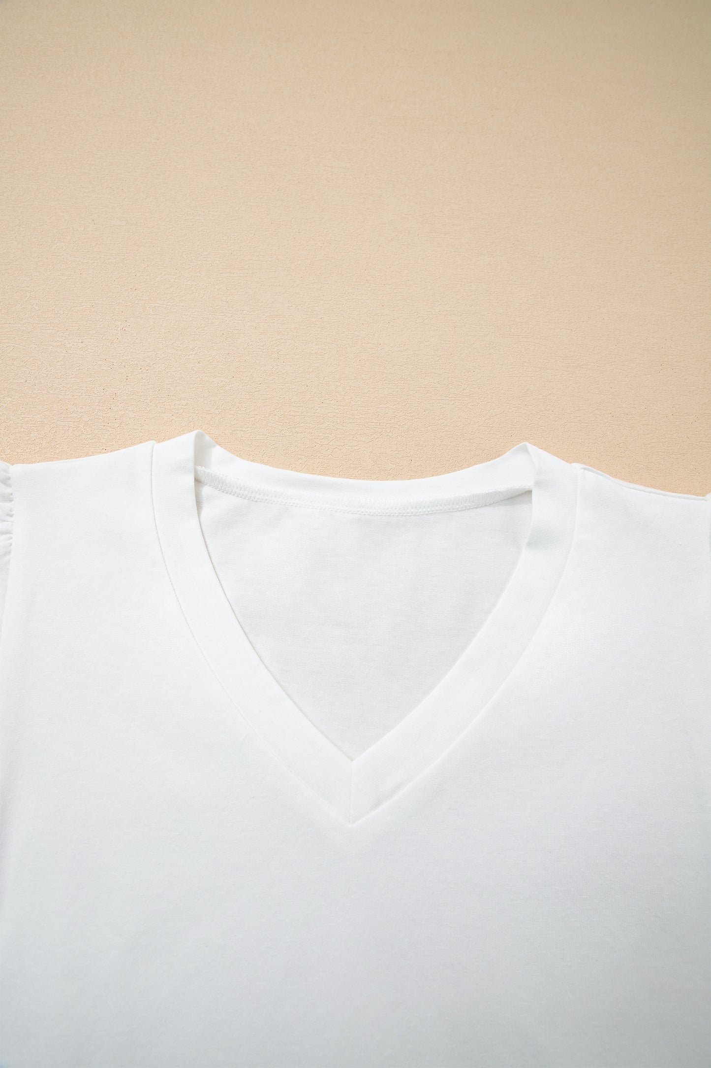 White Eyelet Embroidered Flutter Sleeve Patchwork V Neck Tee